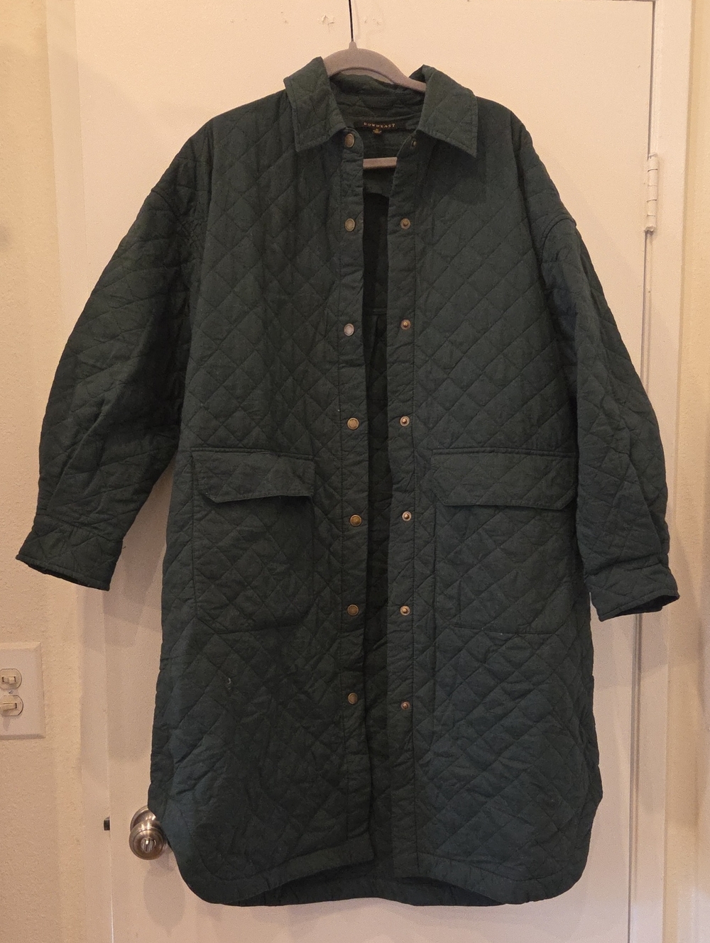 DownEast Quilted Long Puffer Coat in Dark Green